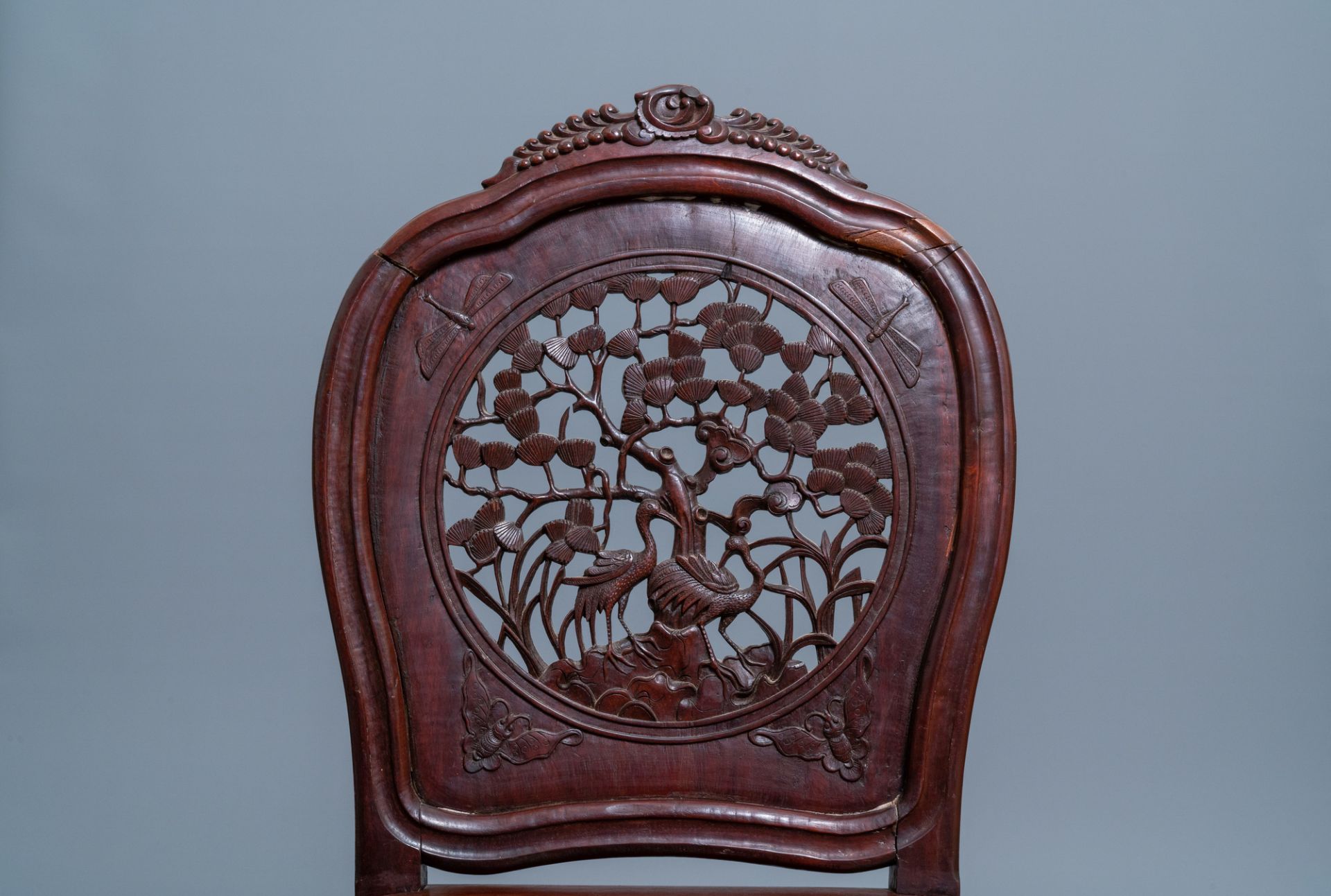 Four wooden chairs with reticulated backs, Macao or Portuguese colonial, 19th C. - Image 32 of 47