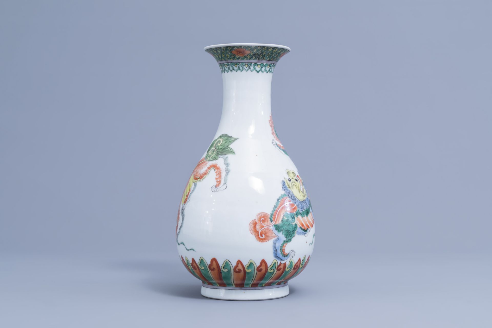 Three various Chinese famille verte and polychrome vases, 20th C. - Image 9 of 13