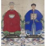 Chinese school, colours on paper, 19th C.: A pair of portraits of a Mandarin official and his wife