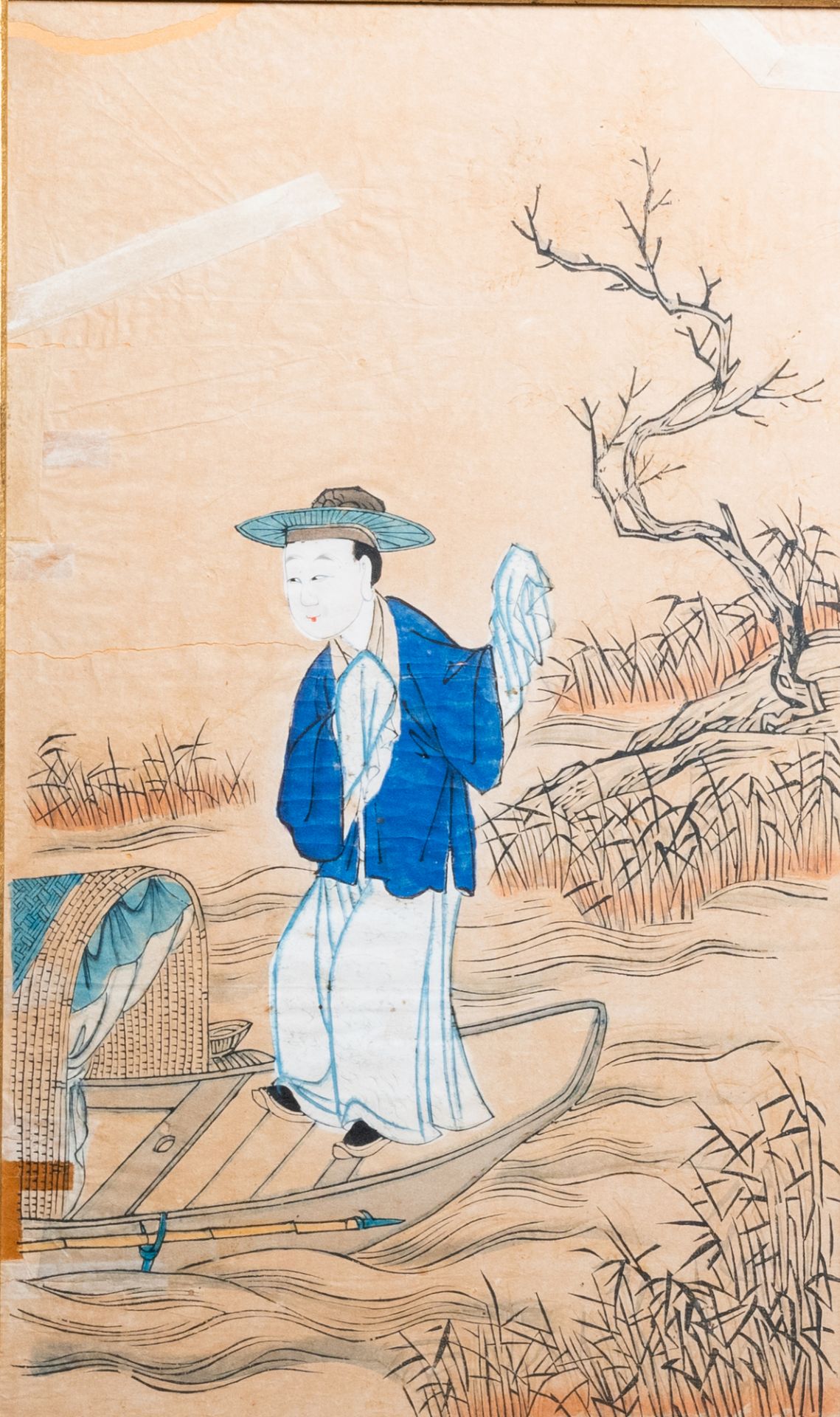 Chinese school, 20th C.: Six various paintings and heightened prints - Image 3 of 14