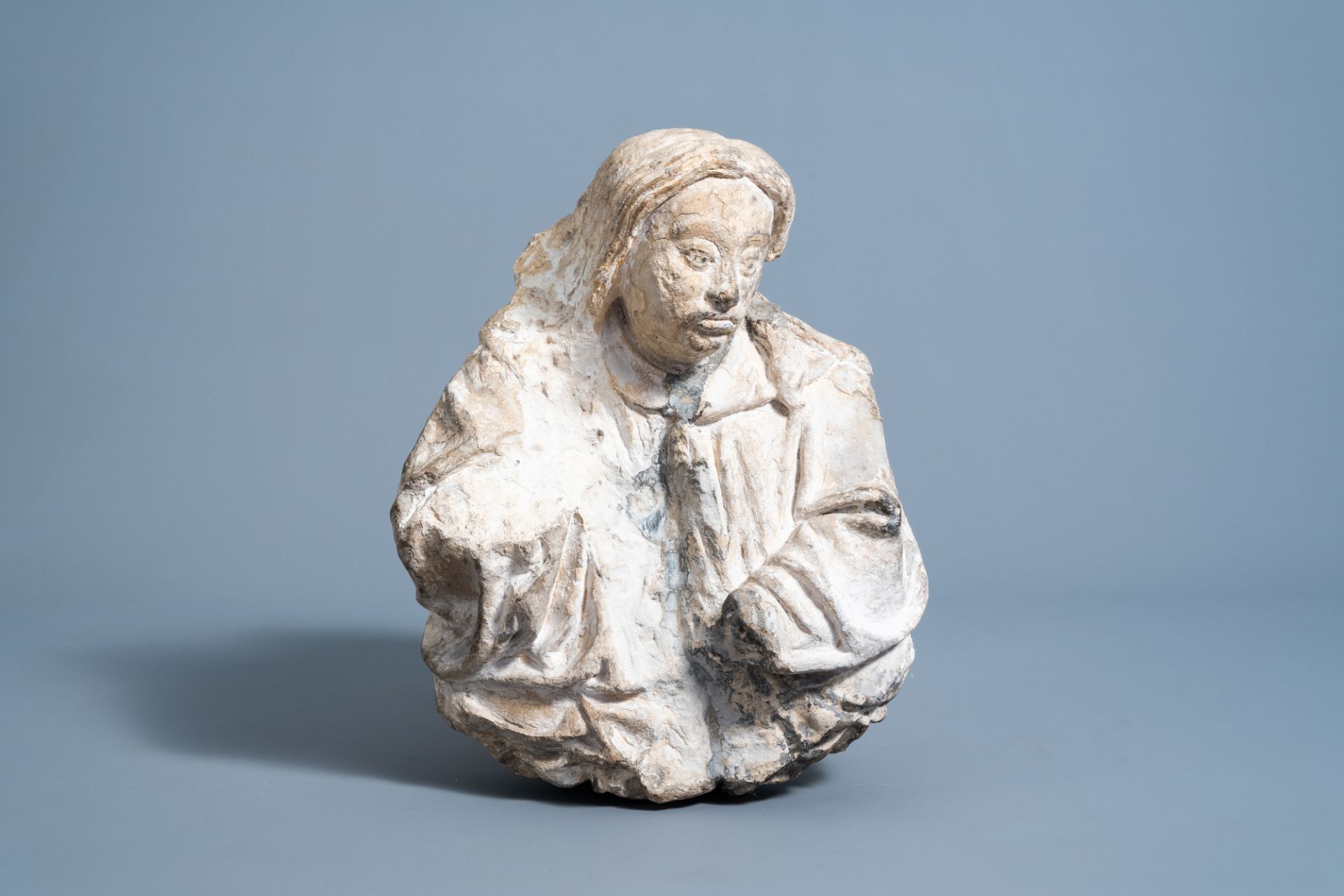 A carved stone figure of a gentleman, Brabant region, Southern Netherlands 16th/17th C.