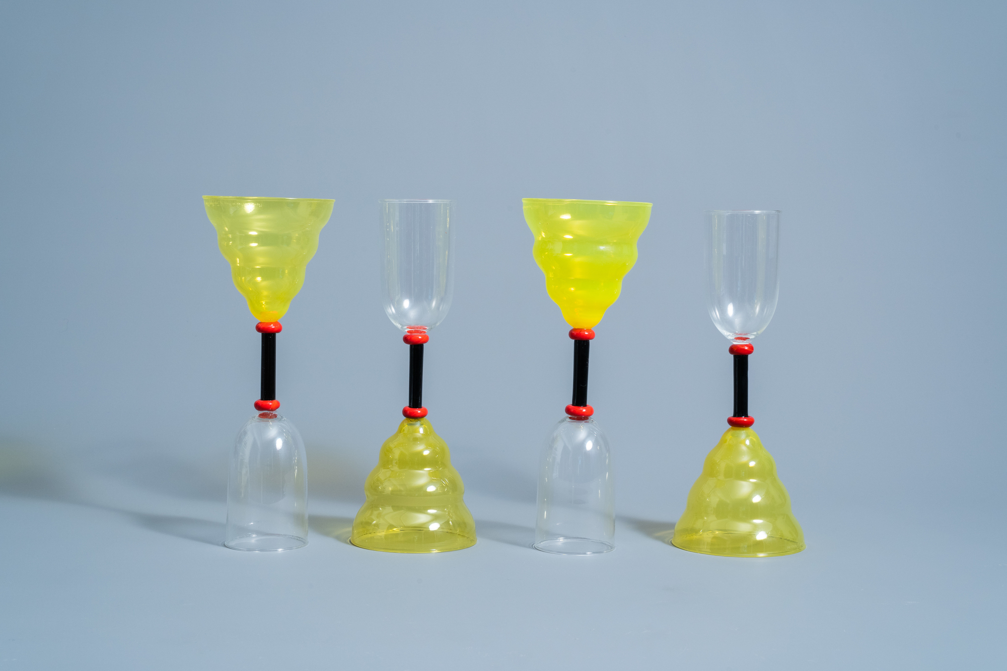 Marco Zanini (1954): Four 'Vega' Murano glass glasses for Memphis Milano by Toso Vetri d'Arte, [1982 - Image 3 of 7