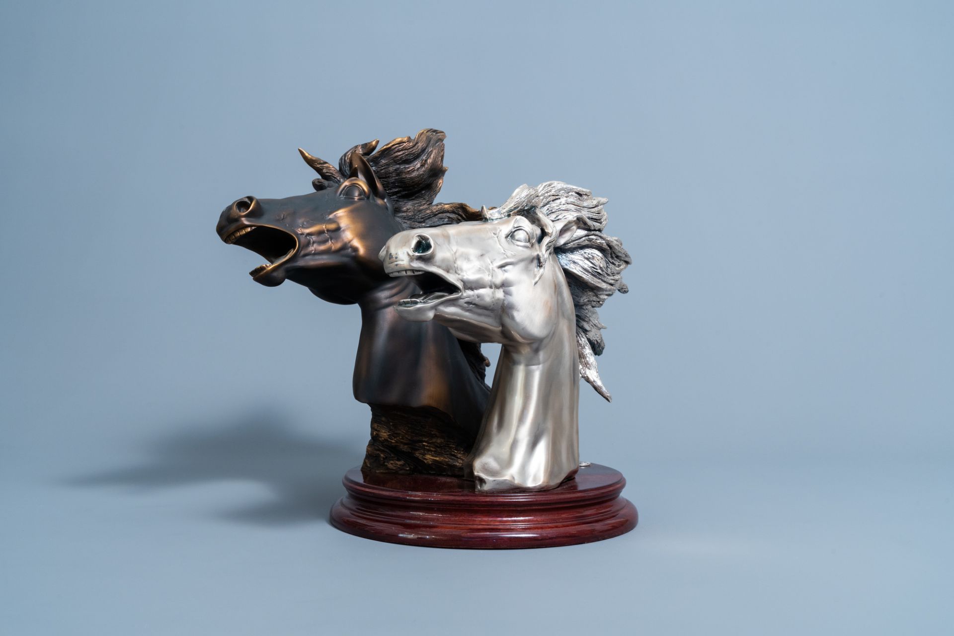 Illegibly signed: A silver plated and a patinated horse's head, Brunel, Italy, dated 1997 - Image 3 of 11