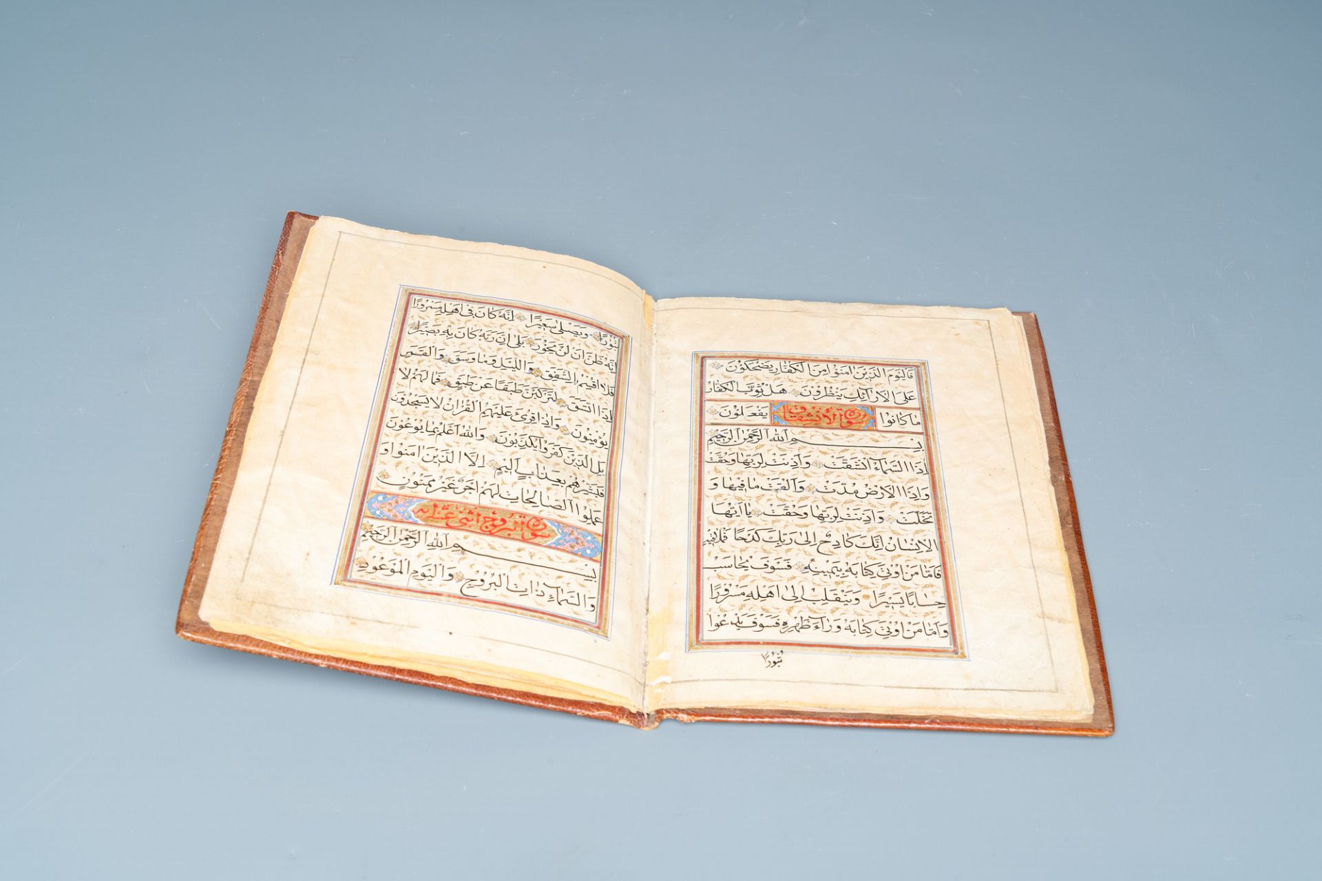 An illuminated Persian manuscript on paper with red leather binding, Iran, 19th/20th C. - Image 3 of 4