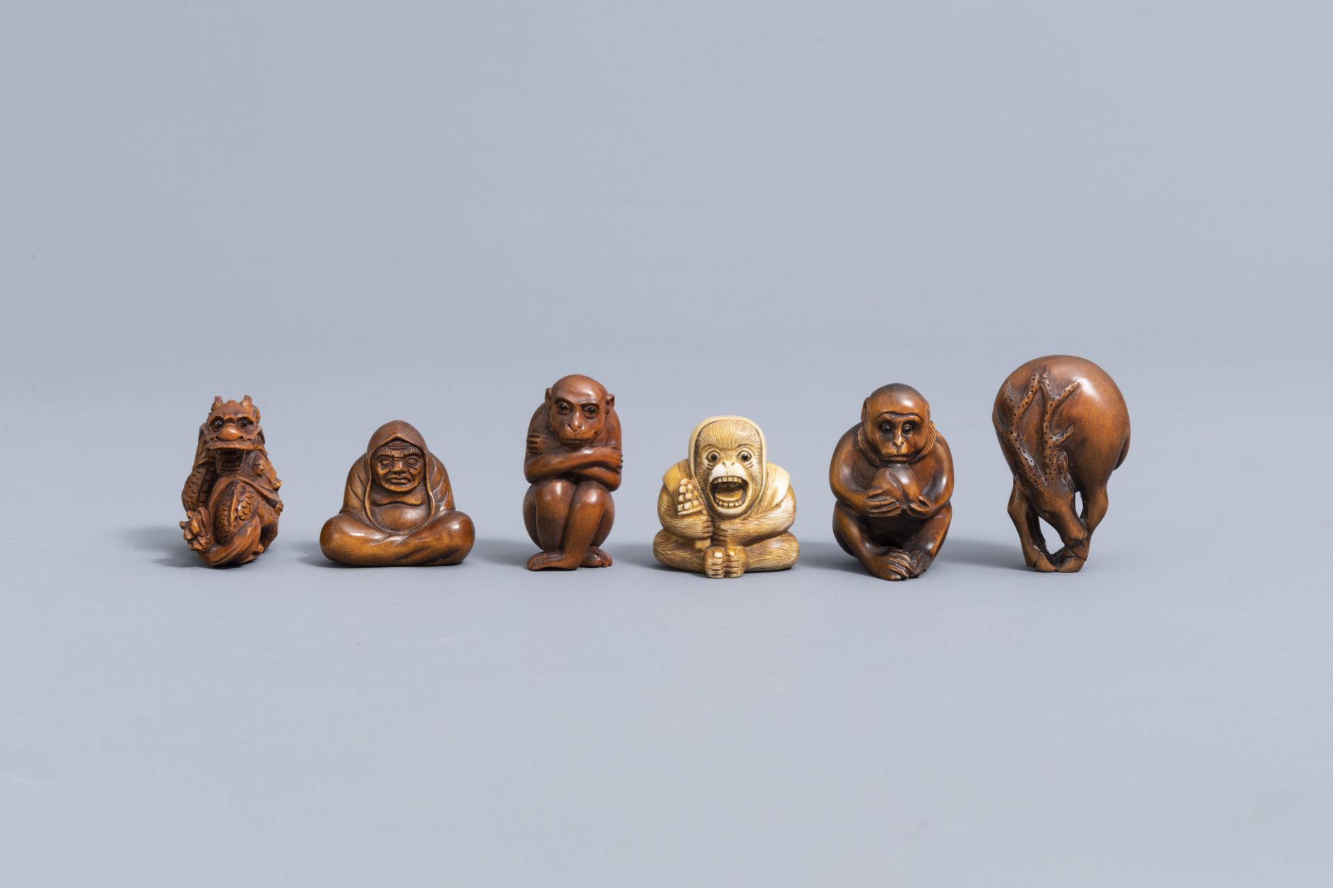 Seven various Japanese ivory and wood netsuke, three Chinese wood figures and a miniature skull, 20t - Image 2 of 13