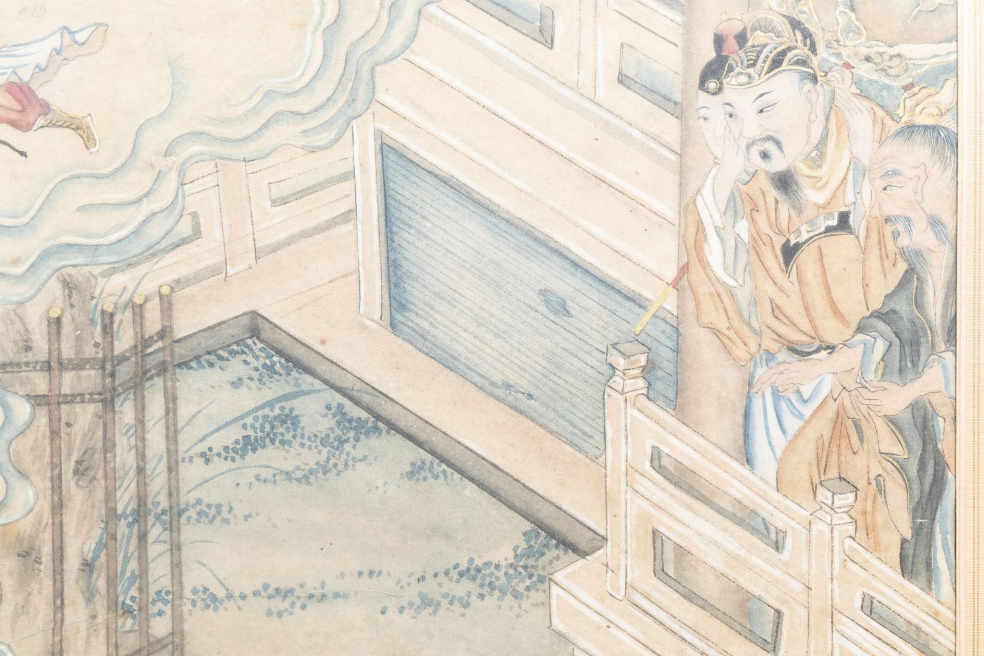 Chinese school, ink and colours on paper, 19th C.: Mythological scene - Image 4 of 5