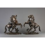 After Guillaume Coustou the Elder (1677-1746): A pair of Marley horses, patinated bronze, France, 19