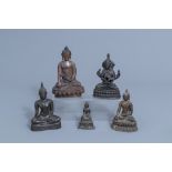 Five bronze figures of Buddha, China and Southeast Asia, 19th/20th C.