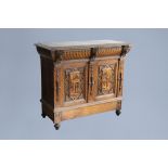 A Flemish oak wooden buffet dresser with architectural design and lion heads, partly 16th C. and lat