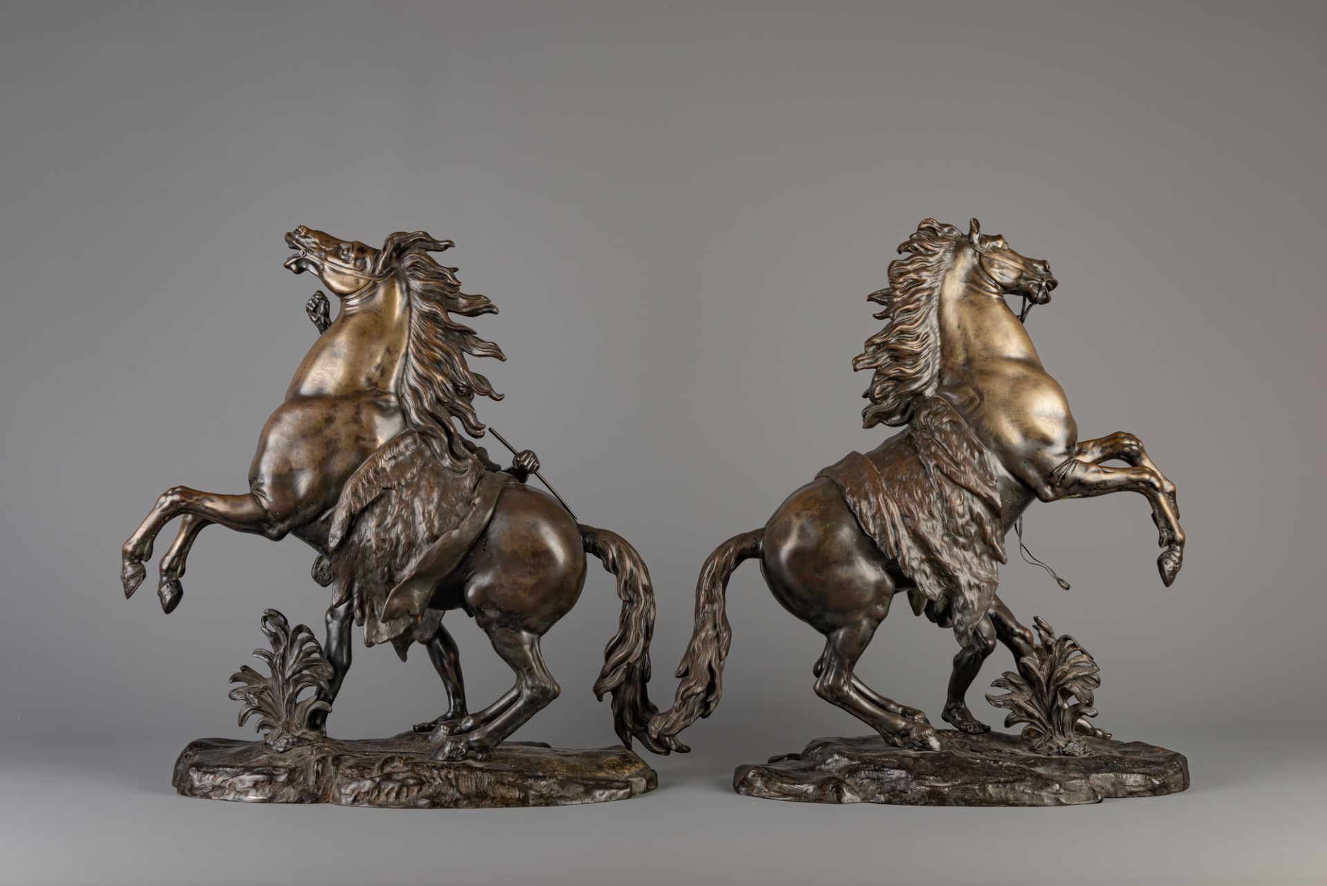 After Guillaume Coustou the Elder (1677-1746): A pair of Marley horses, patinated bronze, France, 19 - Image 3 of 5