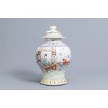 A Chinese famille rose vase and cover with figures on a terrace, 19th/20th C.