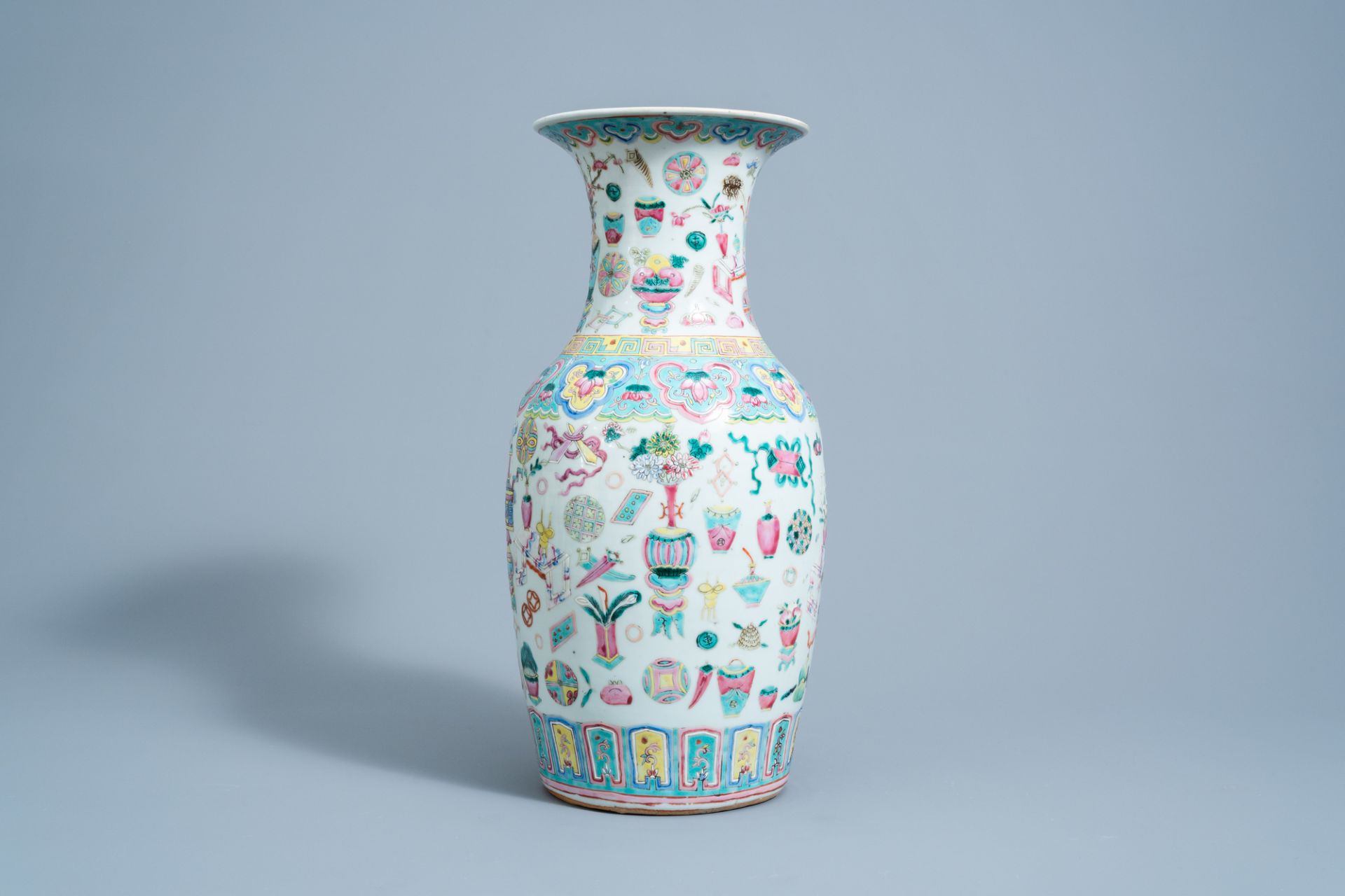 A Chinese famille rose 'antiquities' vase, 19th C.