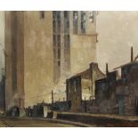 Piet Lippens (1890-1981): Construction of the Boekentoren in Ghent, oil on canvas, dated 1957