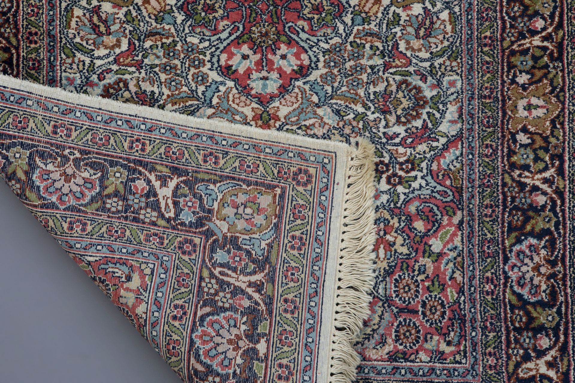 Two Oriental rugs with floral design, silk on cotton, 20th C. - Image 4 of 4