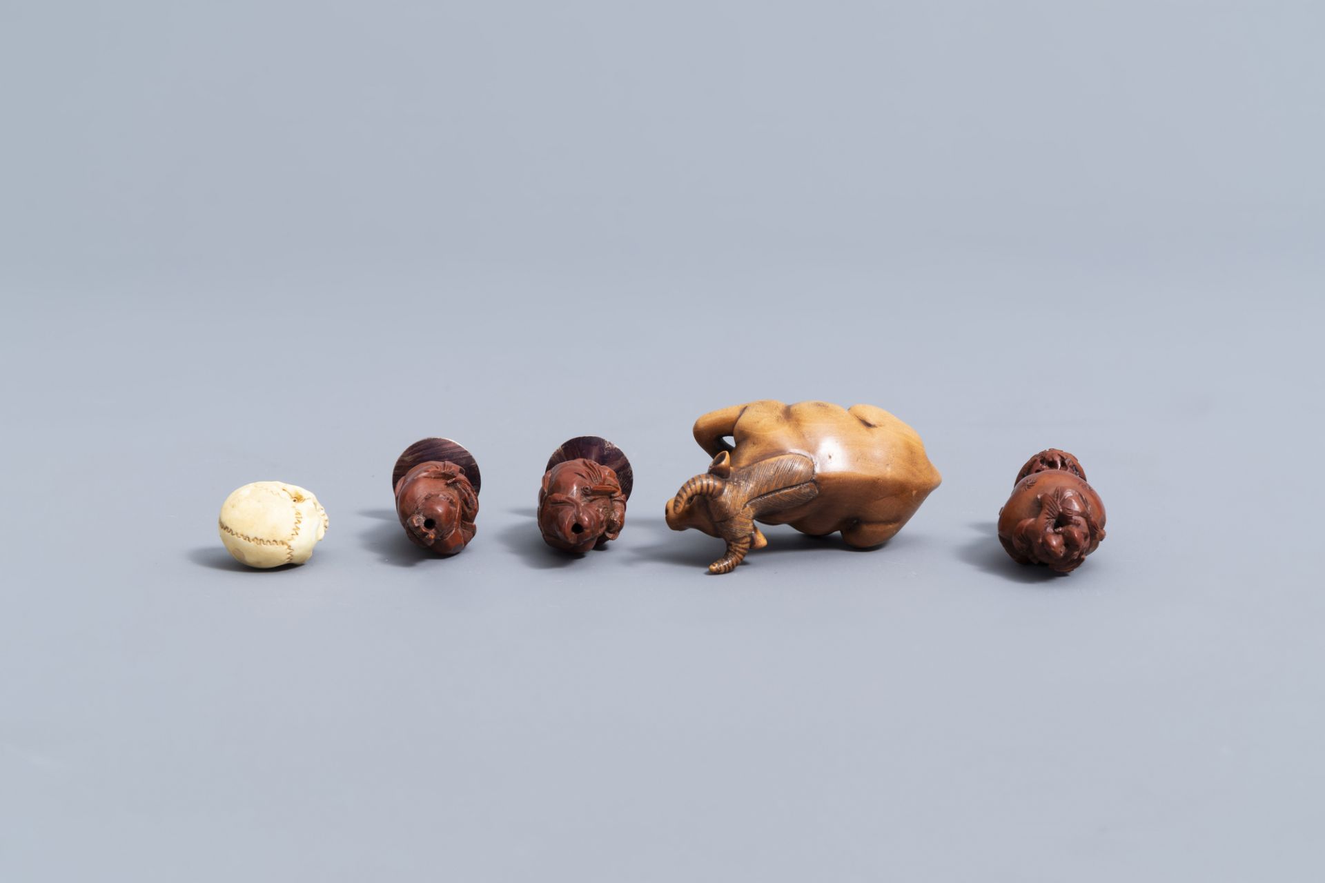 Seven various Japanese ivory and wood netsuke, three Chinese wood figures and a miniature skull, 20t - Image 13 of 13