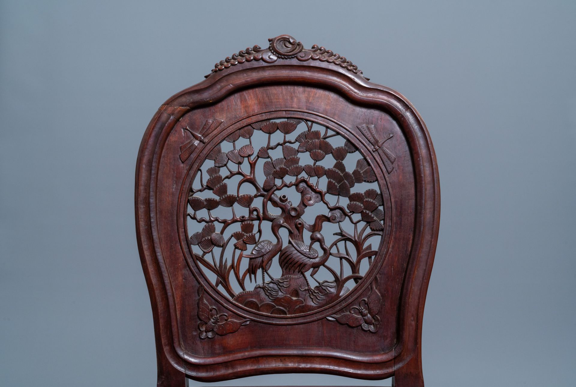 Four wooden chairs with reticulated backs, Macao or Portuguese colonial, 19th C. - Image 30 of 47