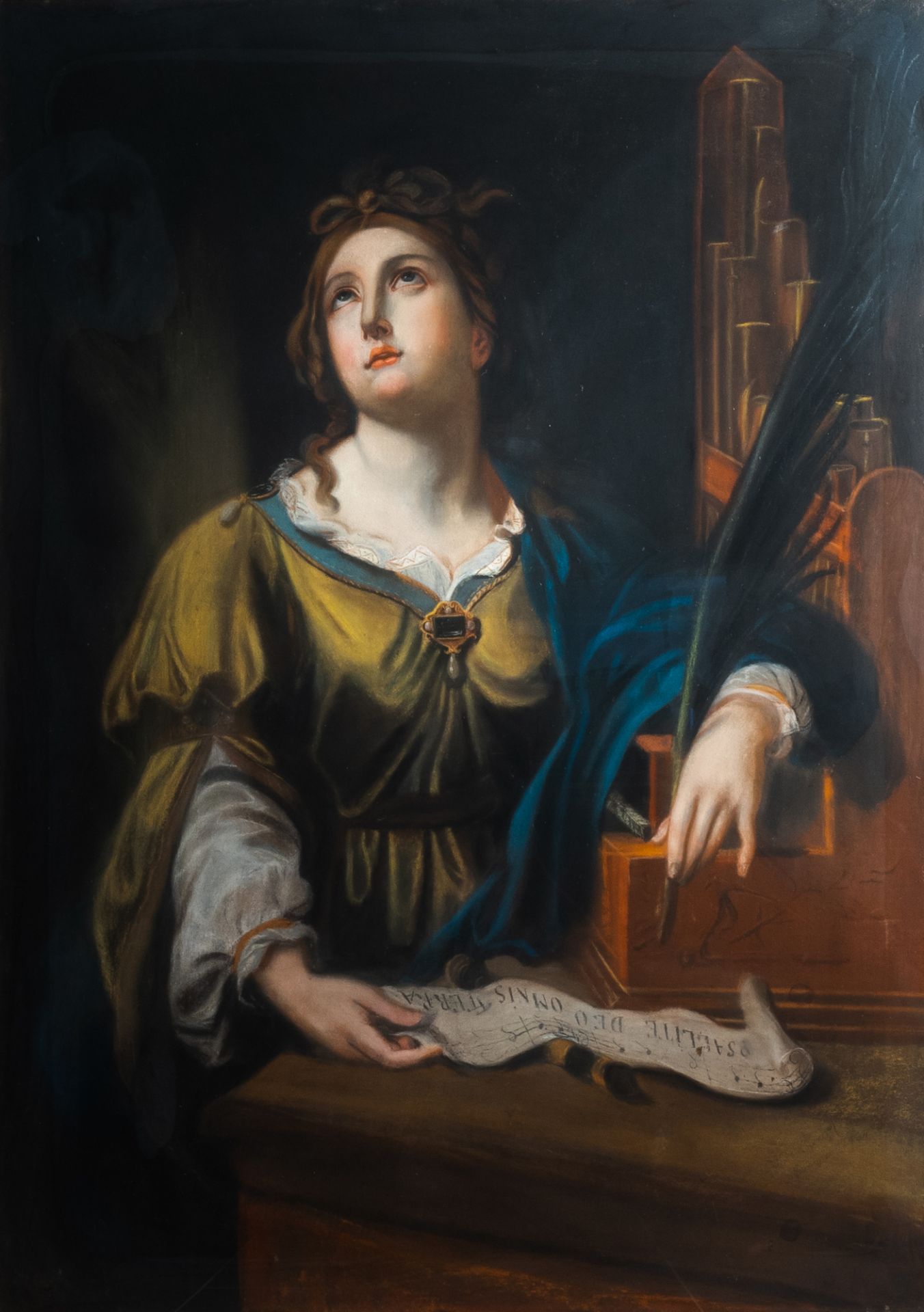 Illegibly signed, after Simon Vouet (1590-1649): Saint Cecilia, pastel on paper marouflated on canva