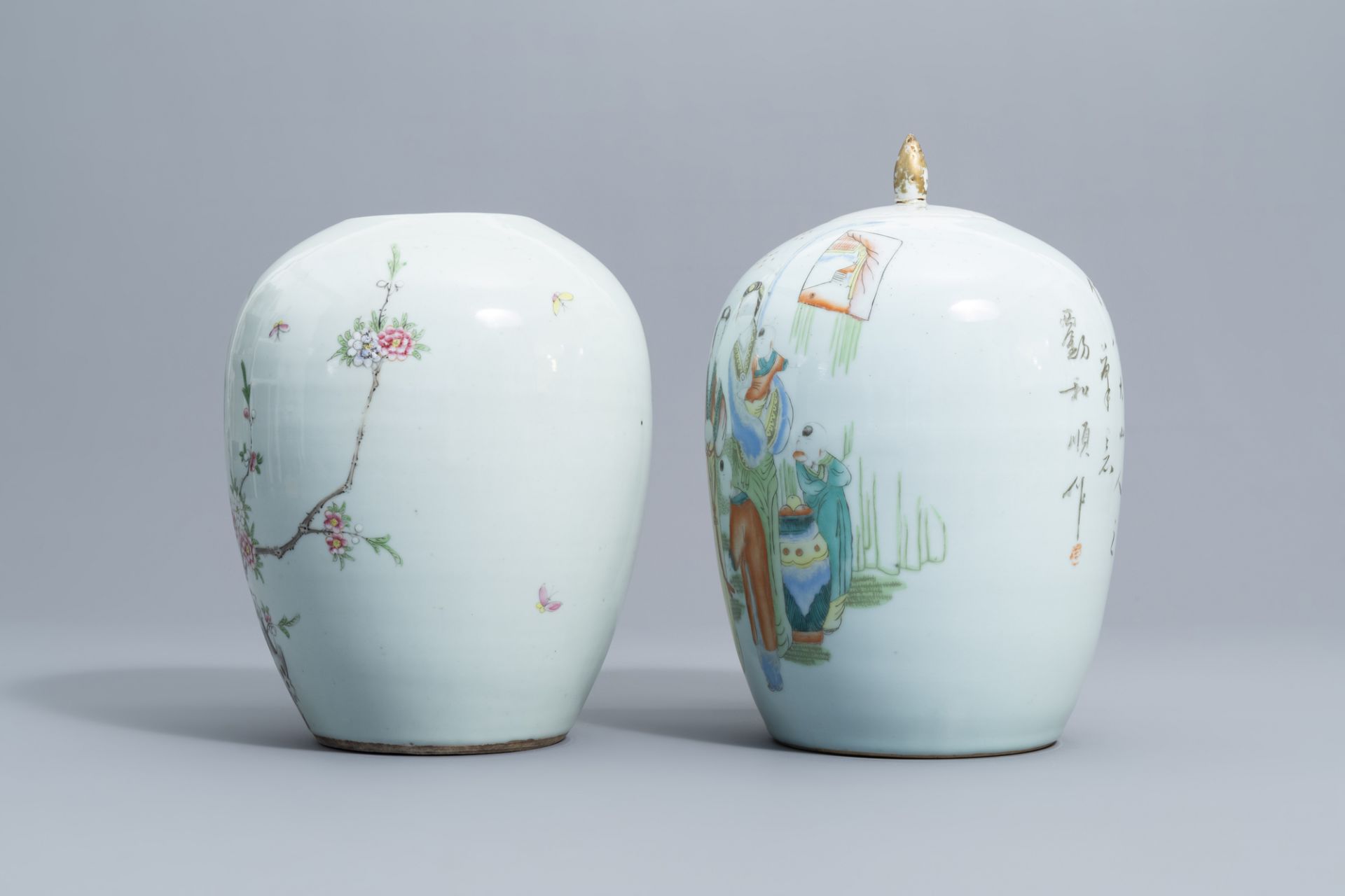 Five various Chinese famille rose and qianjiang cai ginger jars, 19th/20th C. - Image 11 of 15