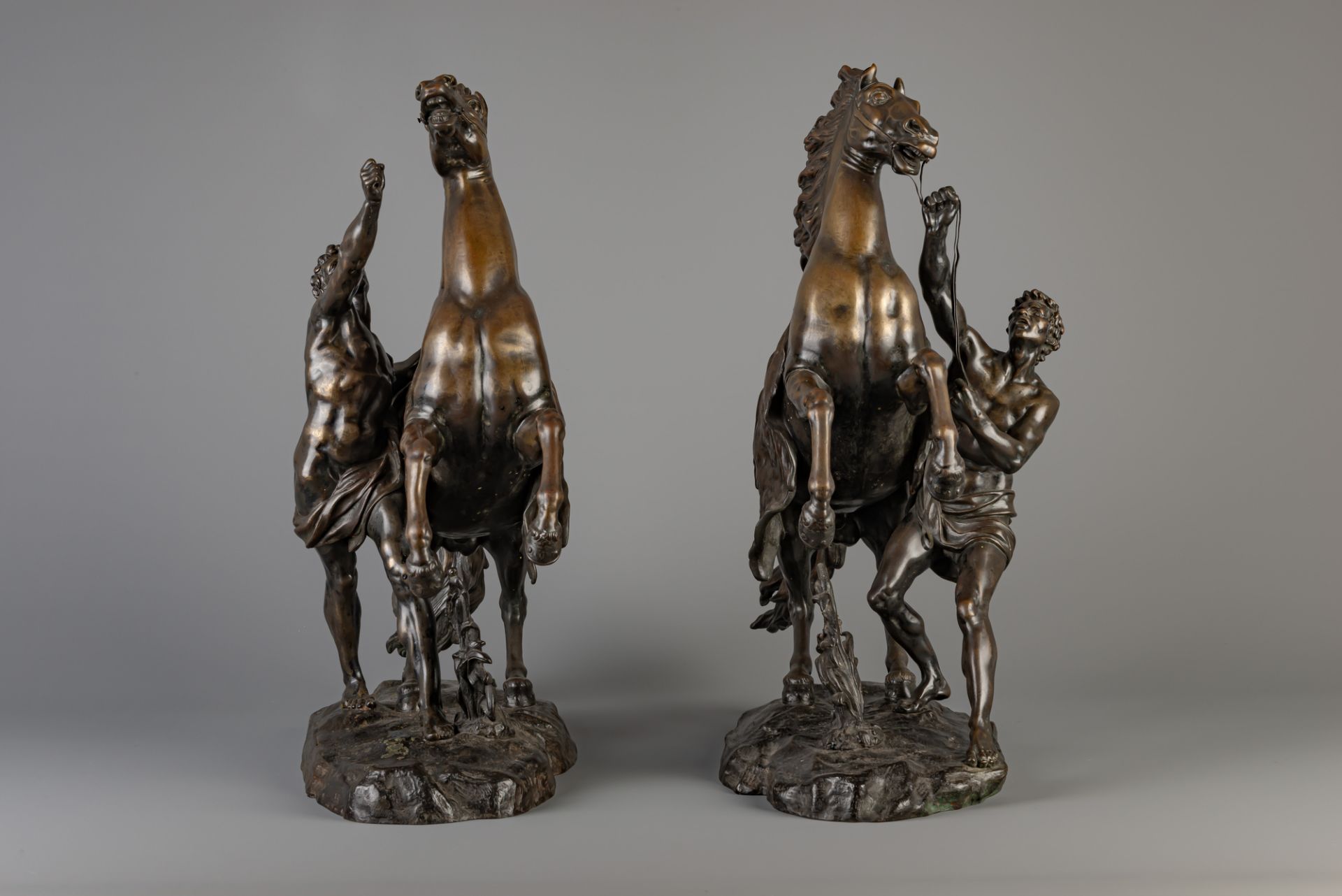 After Guillaume Coustou the Elder (1677-1746): A pair of Marley horses, patinated bronze, France, 19 - Image 2 of 5