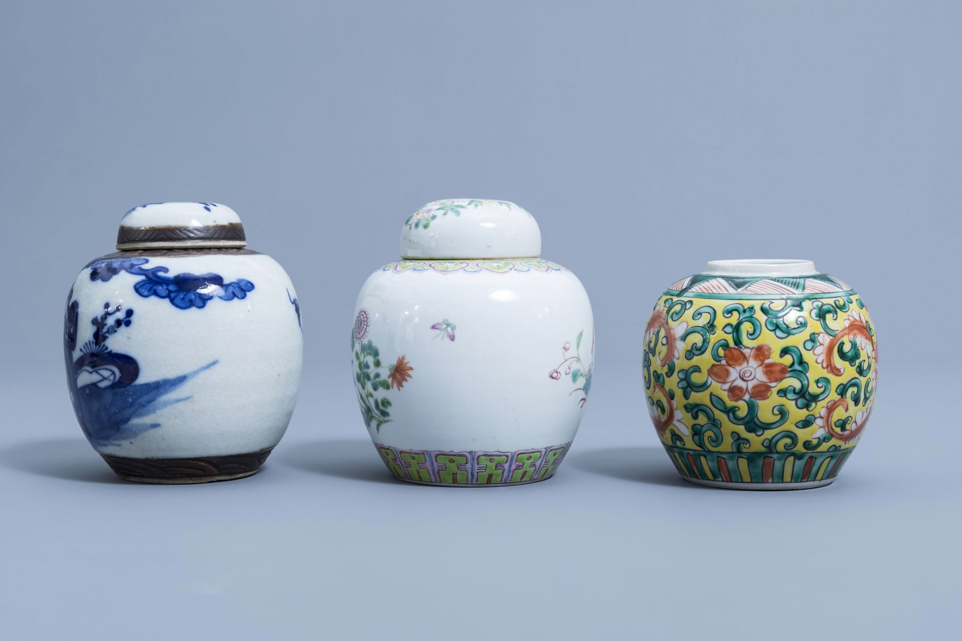 Seven various Chinese famille rose, famille verte, blue and white jars, 19th/20th C. - Image 21 of 25