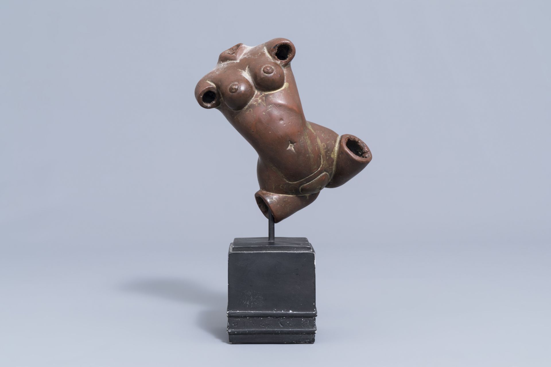 An Indian patinated copper fertility figure with text, 20th C. - Image 2 of 8