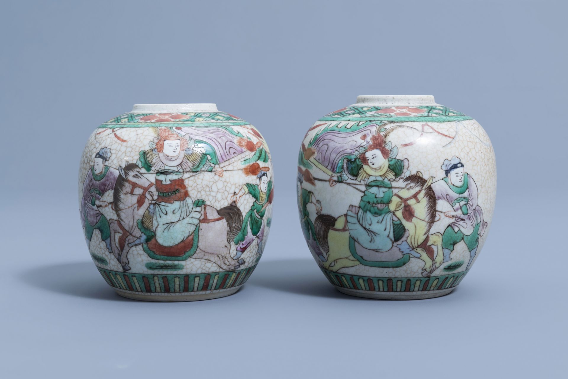 Seven various Chinese famille rose, famille verte, blue and white jars, 19th/20th C. - Image 2 of 25