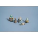 Five various soda glass bottles, jars and flasks, Roman period