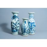 Three various Chinese blue and white celadon ground vases, 19th/20th C. C.