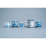 A varied collection of Chinese blue, white and famille rose porcelain with floral design and animate
