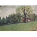 Albert Servaes (1883-1966): A spring landscape with a farm, oil on canvas marouflated on board, date