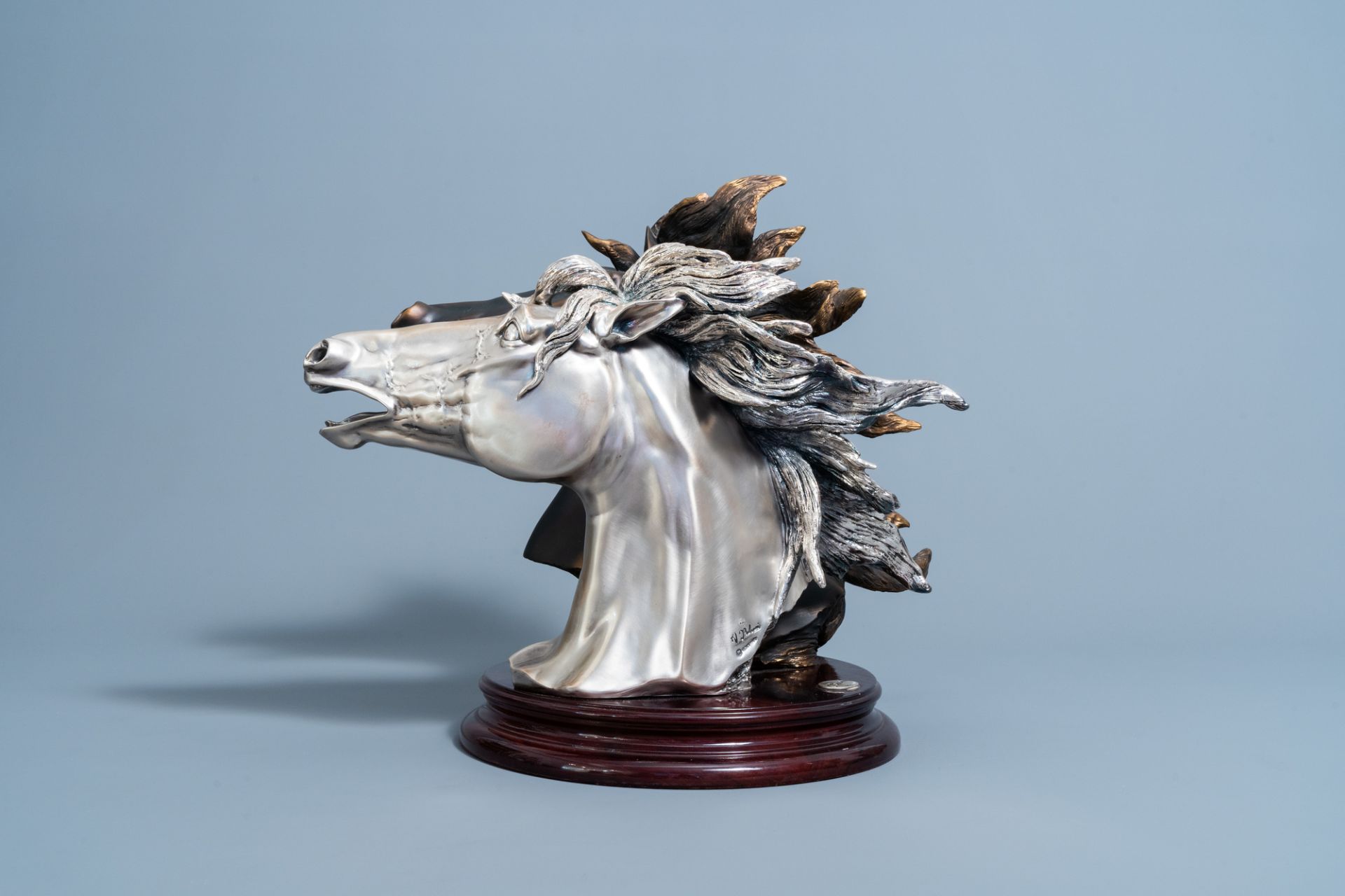 Illegibly signed: A silver plated and a patinated horse's head, Brunel, Italy, dated 1997 - Image 4 of 11