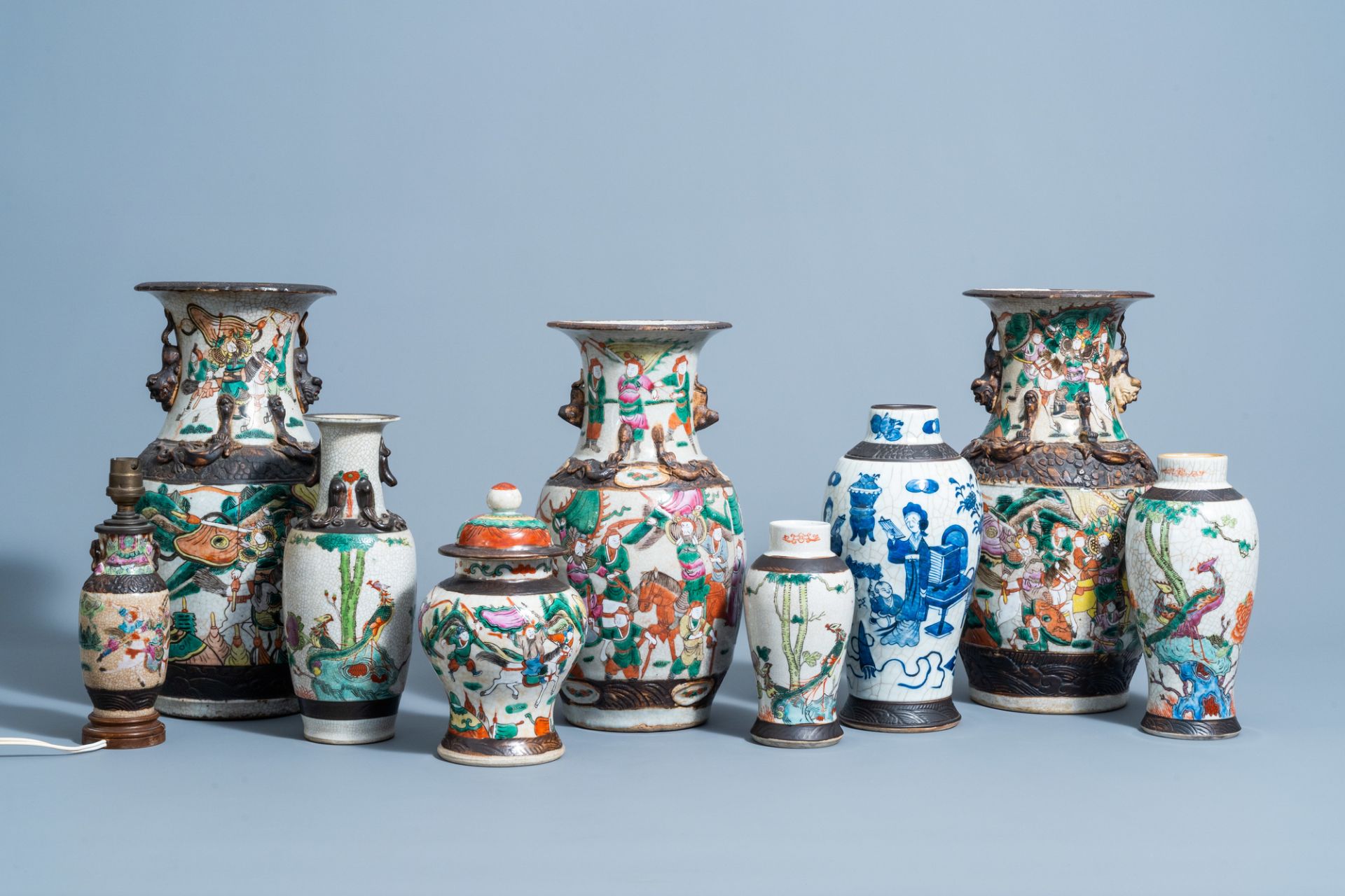 A varied collection of Chinese Nanking famille rose & blue & white porcelain, 19th/20th C.