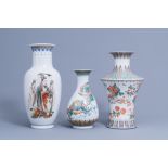 Three various Chinese famille verte and polychrome vases, 20th C.