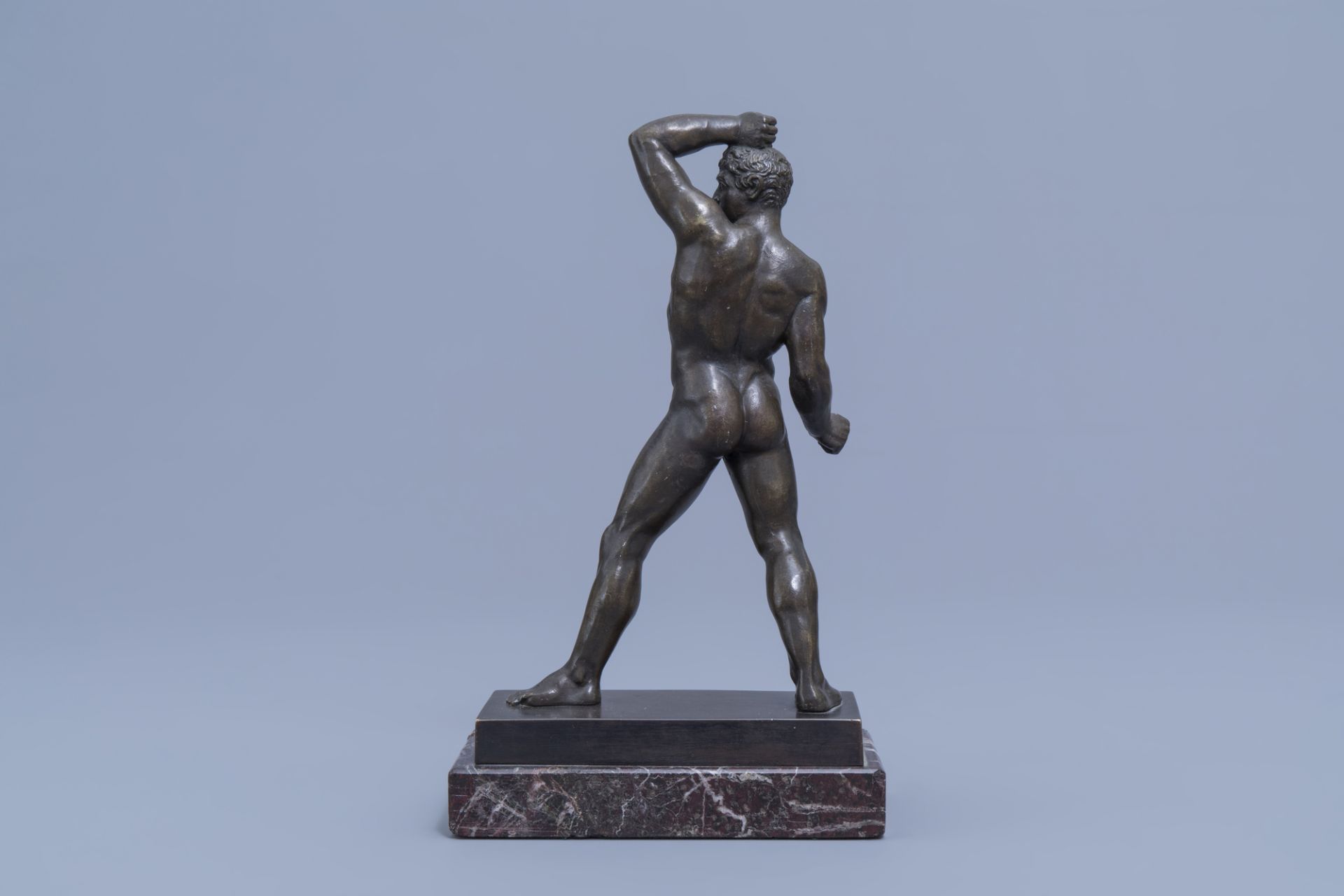 After Antonio Canova (1757-1822): The Greek pugilist or boxer Creugas, patinated bronze on a marble - Image 4 of 7