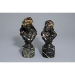 In the manner of Frederic Eugene Piat (1827-1903): A pair of busts after the antiques, patinated and