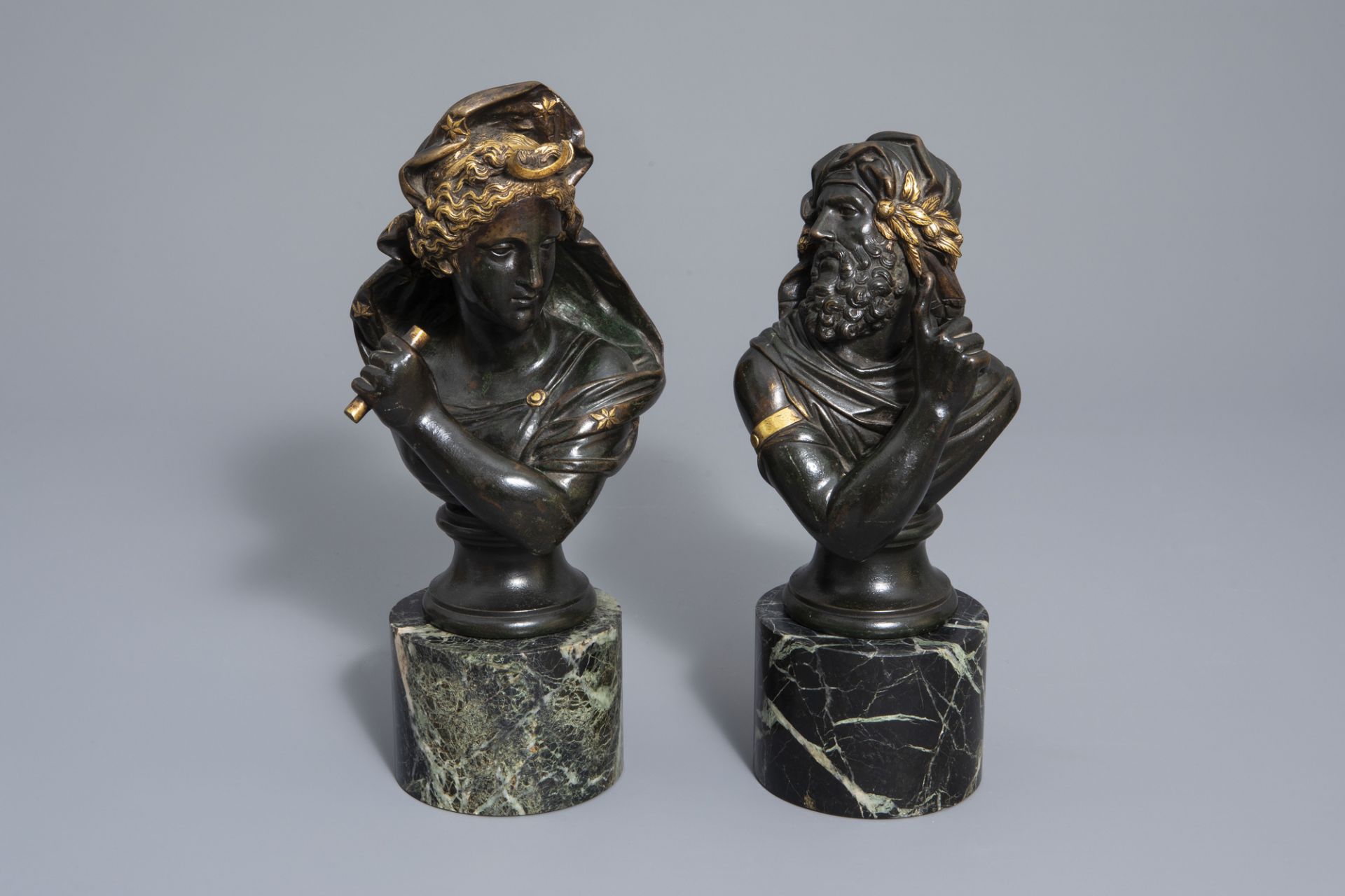 In the manner of Frederic Eugene Piat (1827-1903): A pair of busts after the antiques, patinated and