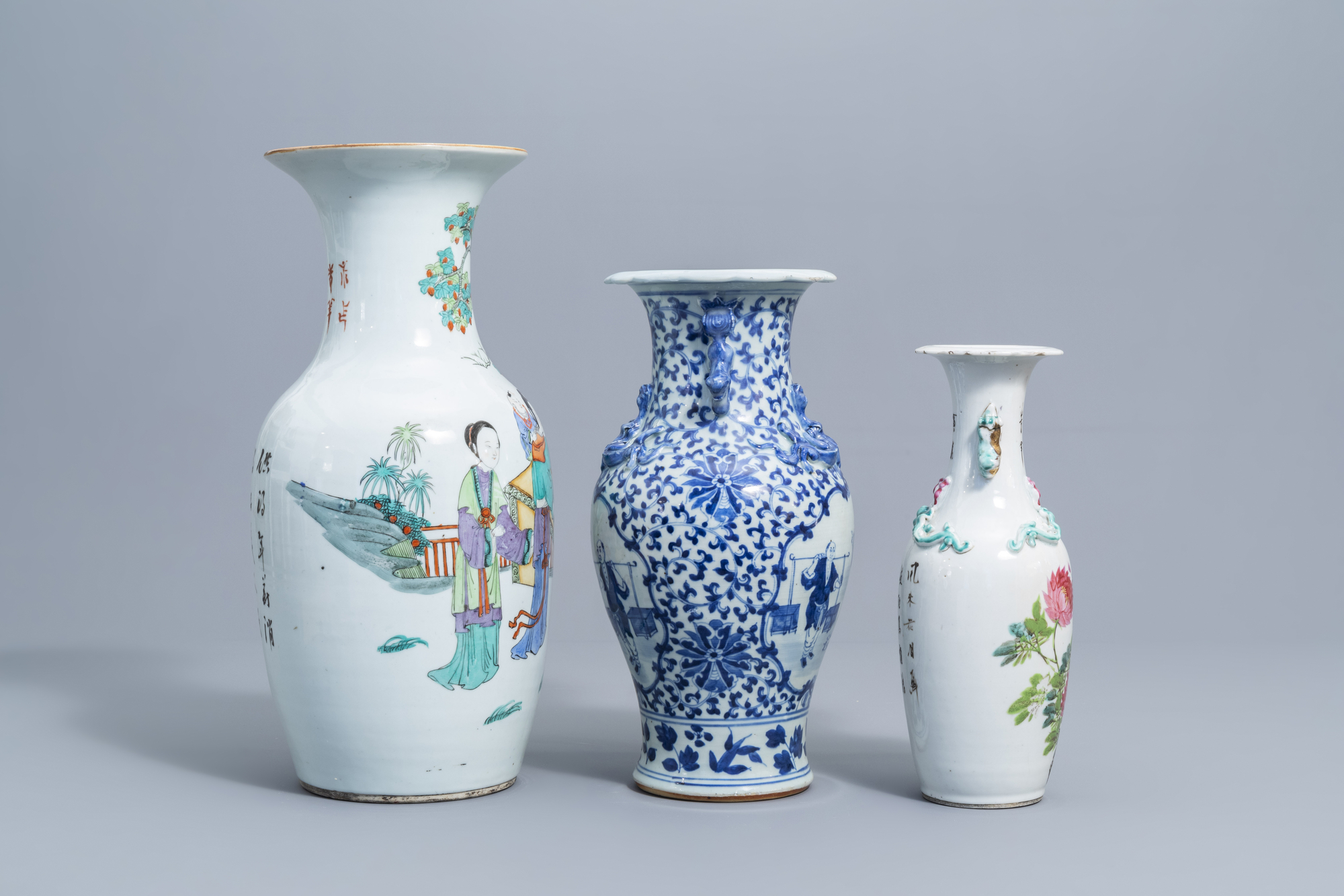 A varied collection of Chinese famille rose and blue and white porcelain, 19th/20th C. - Image 3 of 12