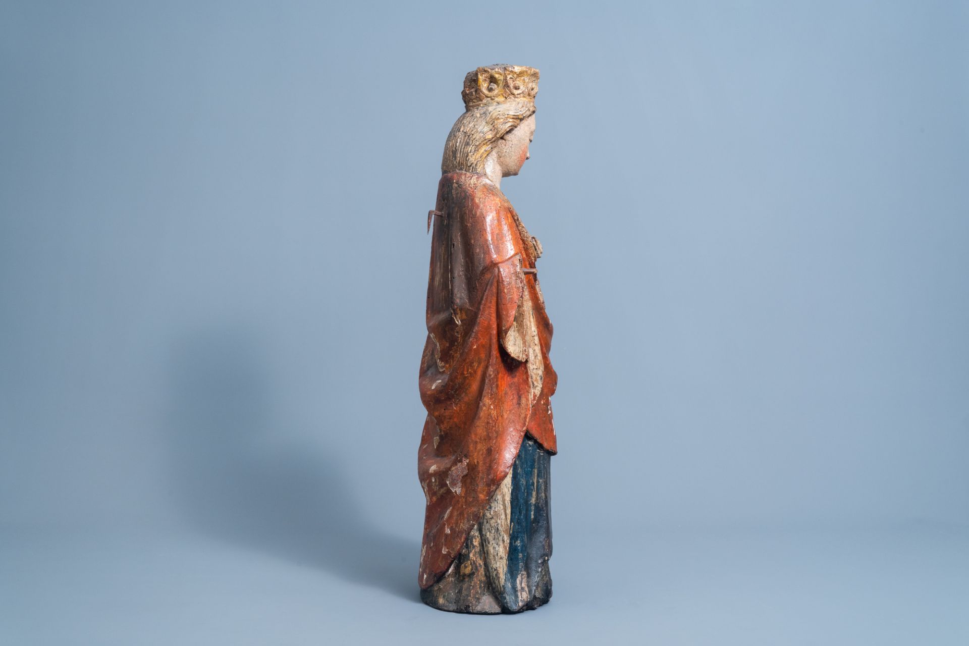 In the manner of the Master of Elsloo: A carved wooden and polychrome decorated Virgin and Child, po - Image 5 of 7