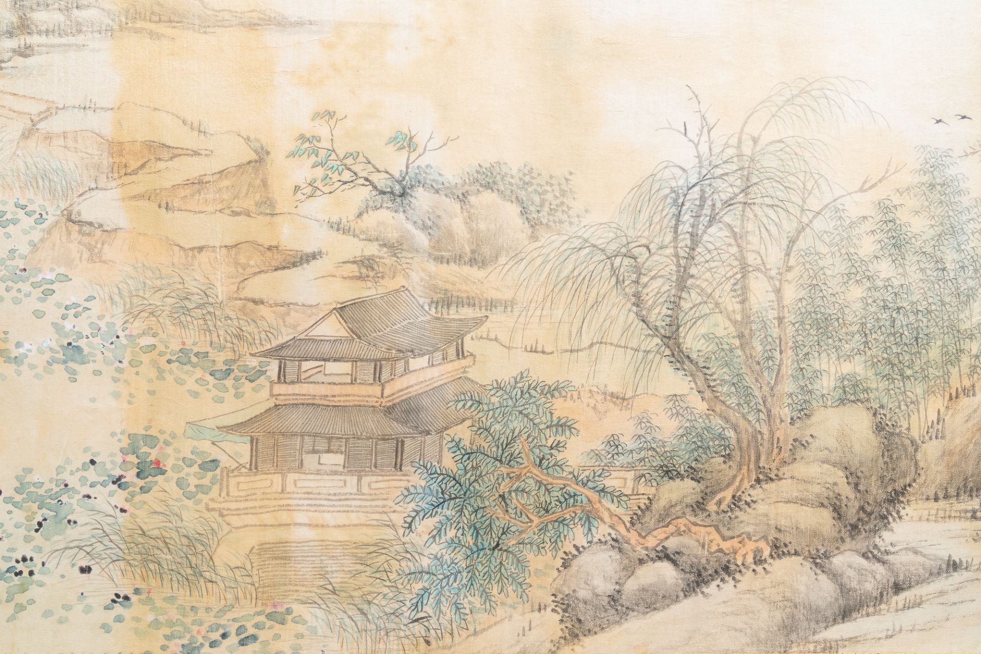 Chinese school, ink and colour on silk, 20th C.: Three landscape views - Image 10 of 10