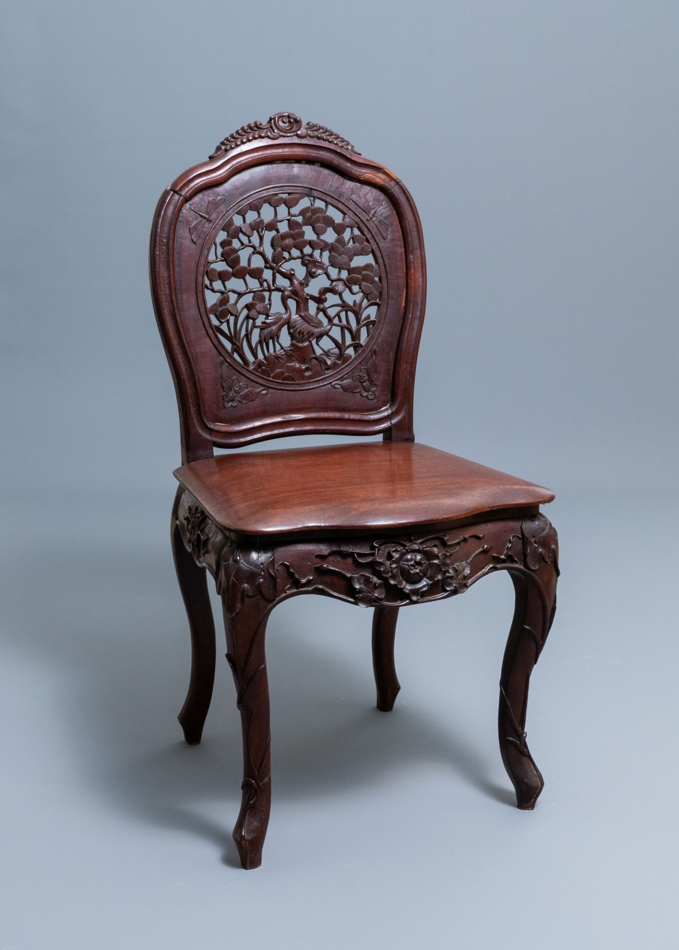 Four wooden chairs with reticulated backs, Macao or Portuguese colonial, 19th C. - Image 3 of 47