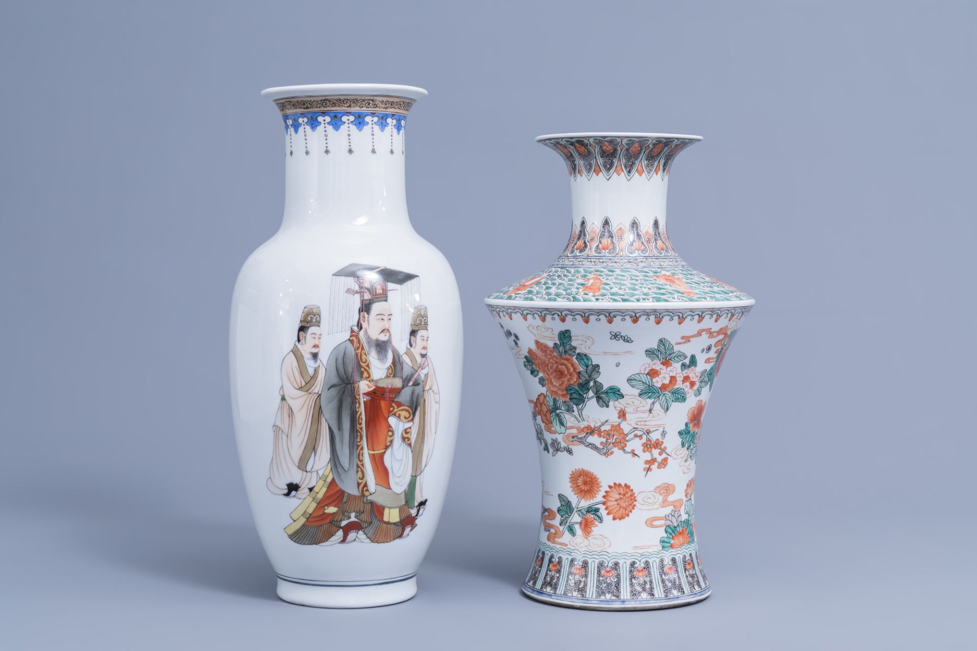 Three various Chinese famille verte and polychrome vases, 20th C. - Image 2 of 13