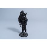 A Japanese bronze okimono of a mother and child on their way to the field, Meiji, 19th C.