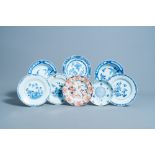 Eight various Chinese blue, white and Imari style plates, 18th/19th C.