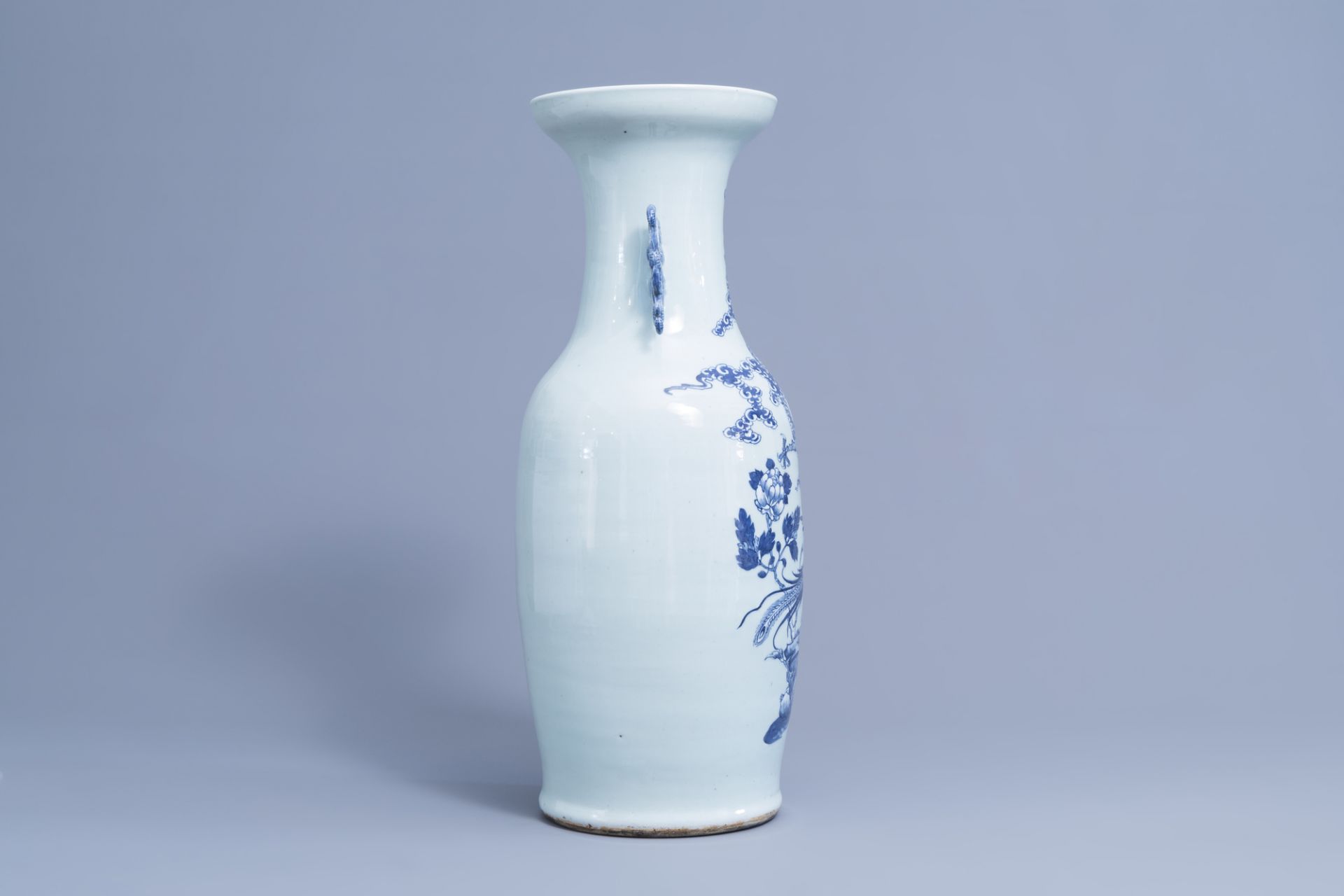 A Chinese blue and white celadon ground 'dragon and phoenix' vase, 19th C. - Image 2 of 6