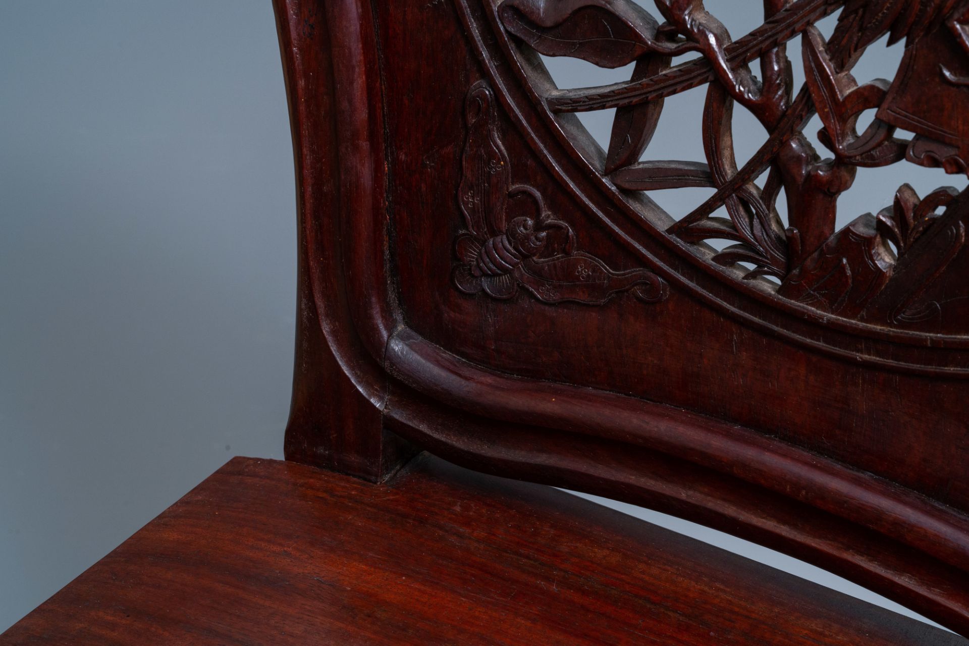 Four wooden chairs with reticulated backs, Macao or Portuguese colonial, 19th C. - Image 36 of 47