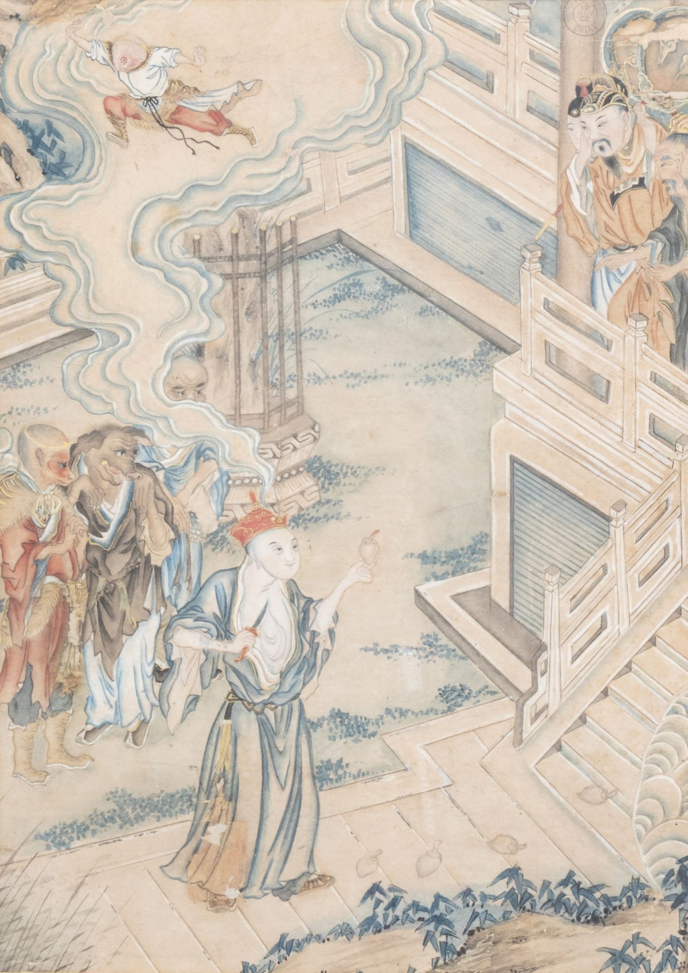 Chinese school, ink and colours on paper, 19th C.: Mythological scene