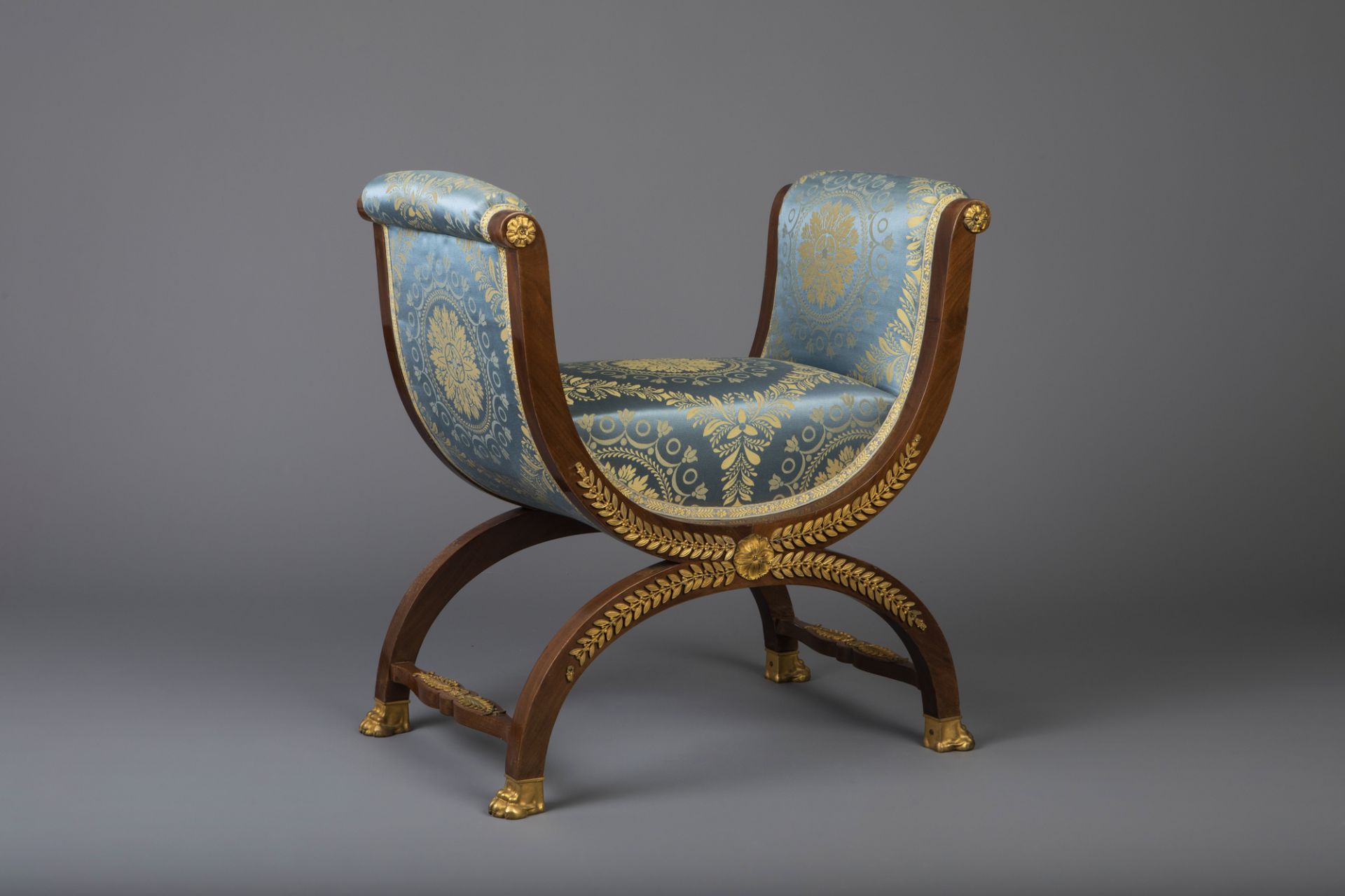 An imposing Empire style gilt bronze mounted mahogany and upholstered seven-piece salon set, France, - Image 2 of 34