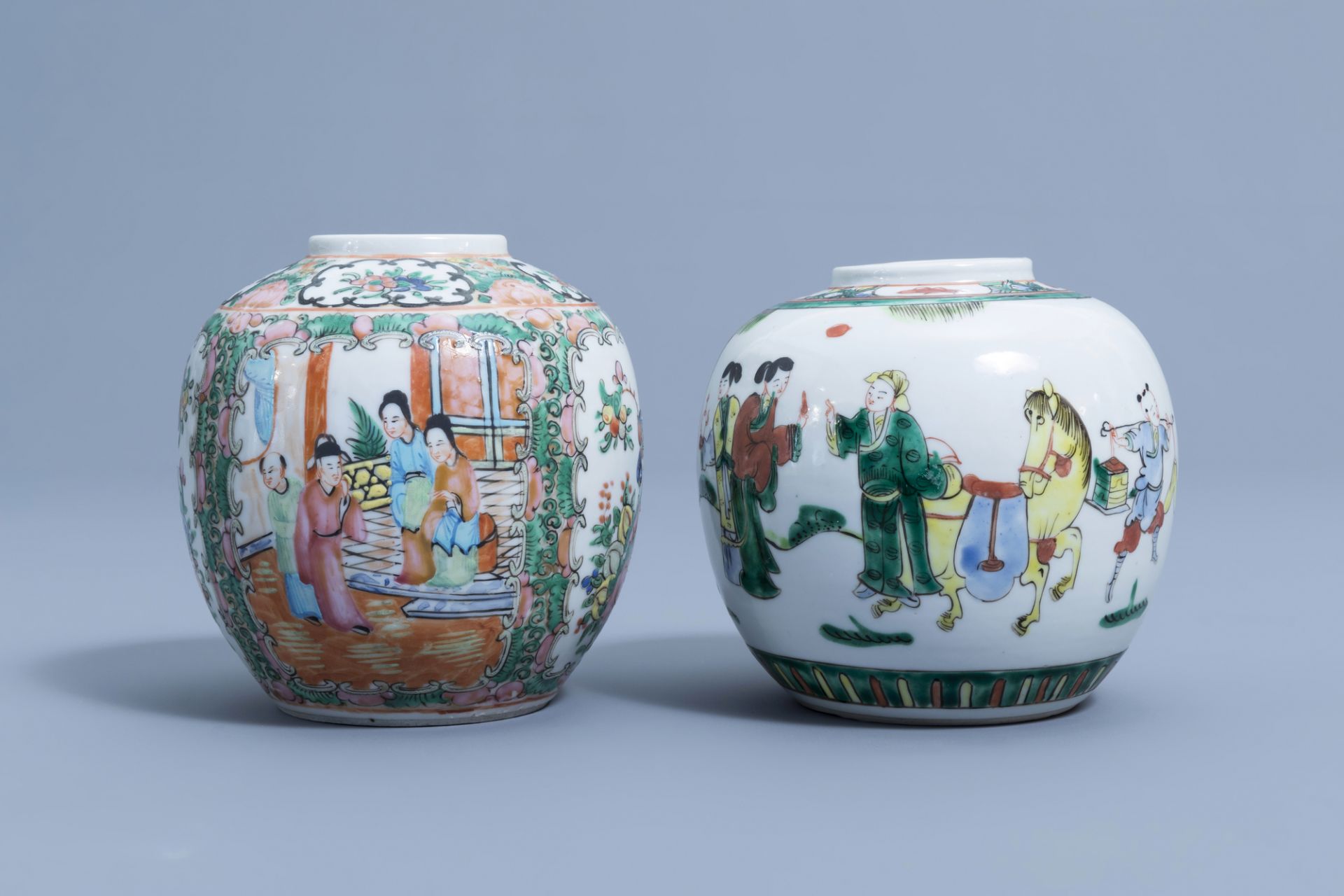 Seven various Chinese famille rose, famille verte, blue and white jars, 19th/20th C. - Image 10 of 25