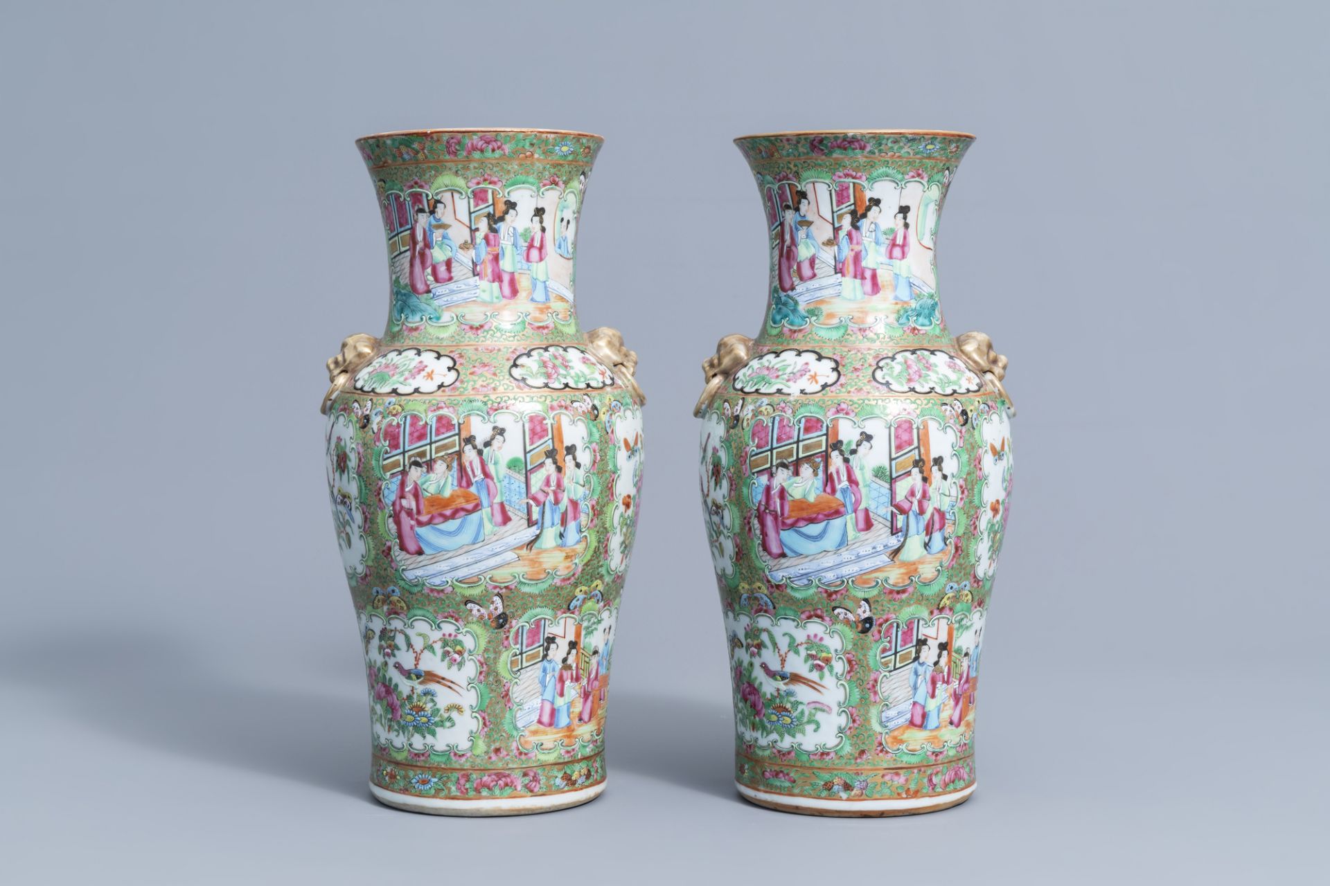 A pair of Chinese Canton famille rose baluster vases, 19th C. - Image 3 of 6