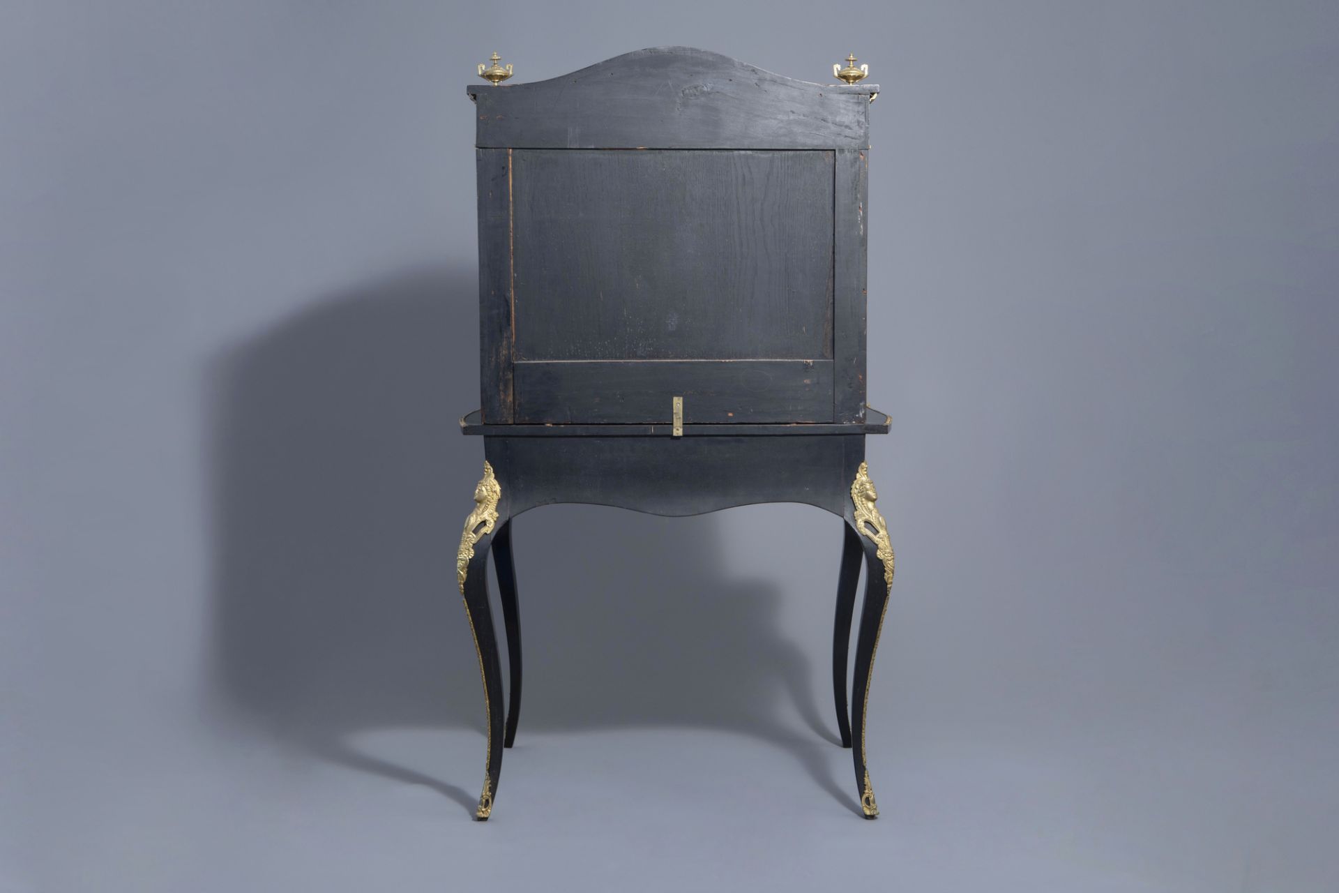 A French ebonised wooden brass inlaid and gilt bronze mounted bonheur du jour, Napoleon III, 19th/20 - Image 8 of 23